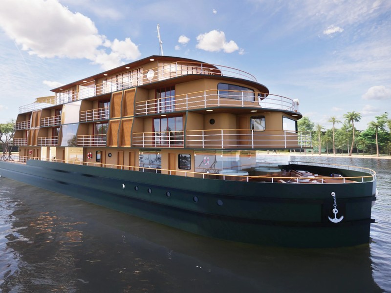 RV Brasilian Dream Kreuzfahrtschiff Seitenansicht auf dem Amazonas mit Regenwald