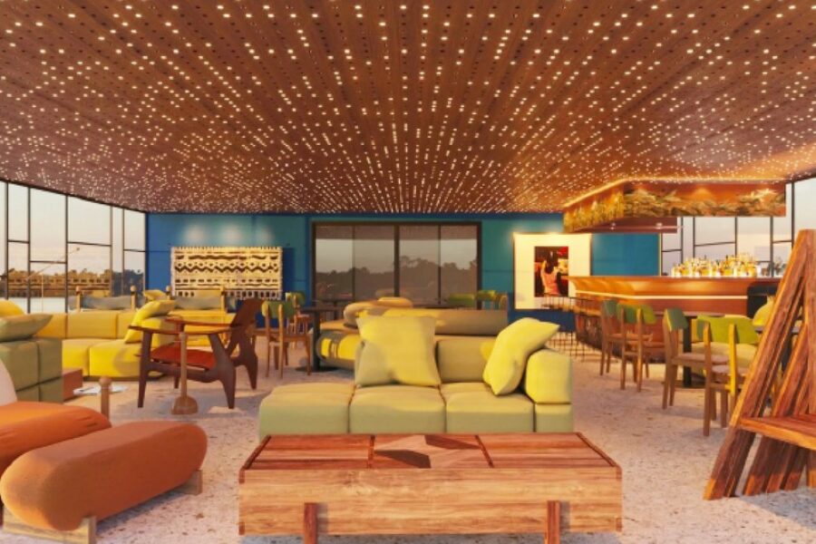 Elegante Lounge mit Bar an Bord der RV Brasilian Dream Amazonas Kreuzfahrt