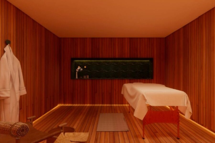 Spa und Wellness Bereich mit Massageliege an Bord der RV Brasilian Dream